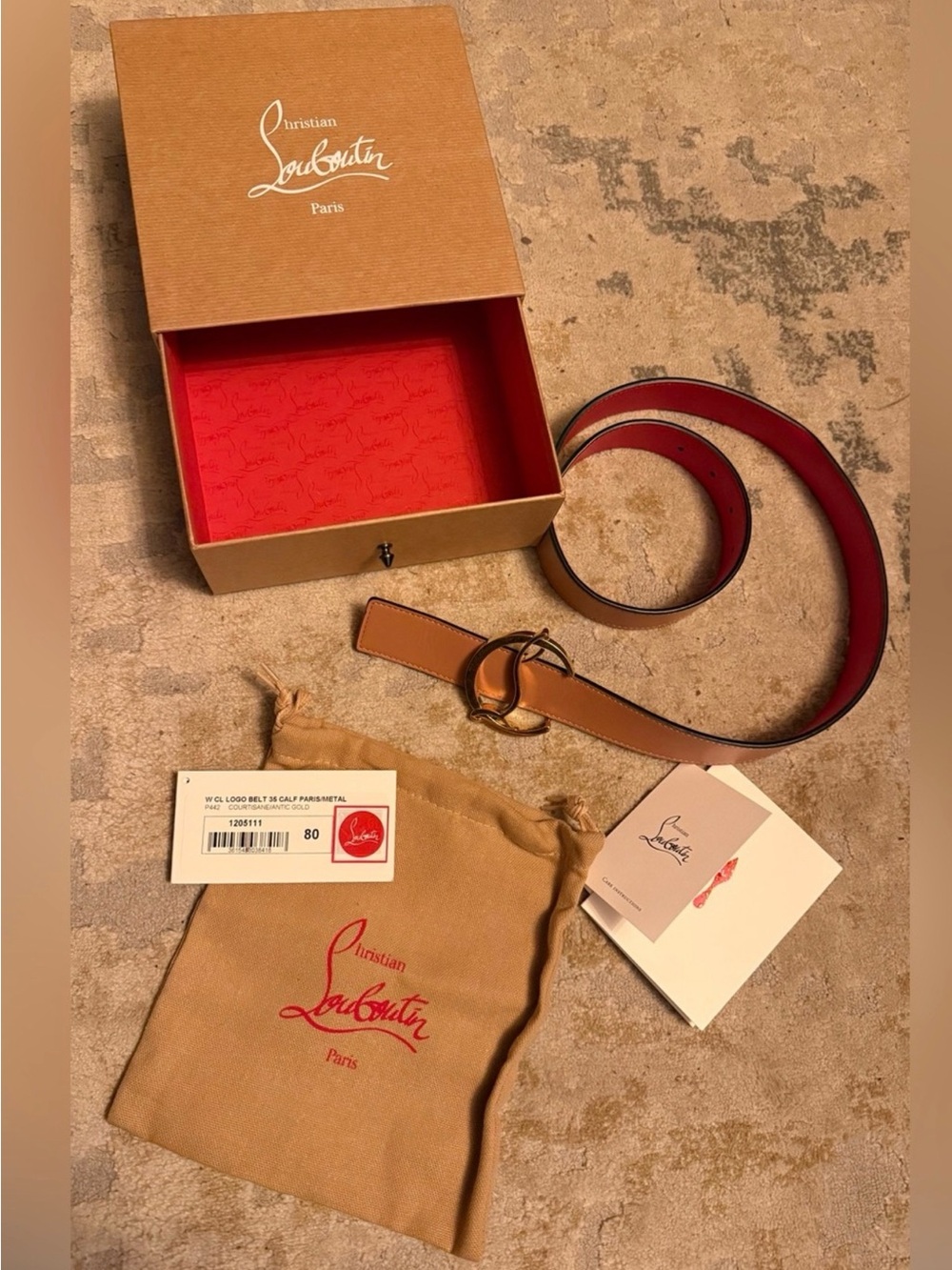 Christian Louboutin Women’s Brown/Red Leather Belt